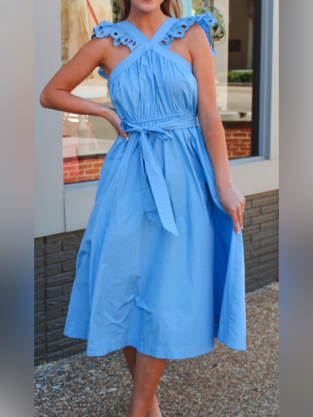 NWT Light Blue Maxi Dress with Eyelet Straps
